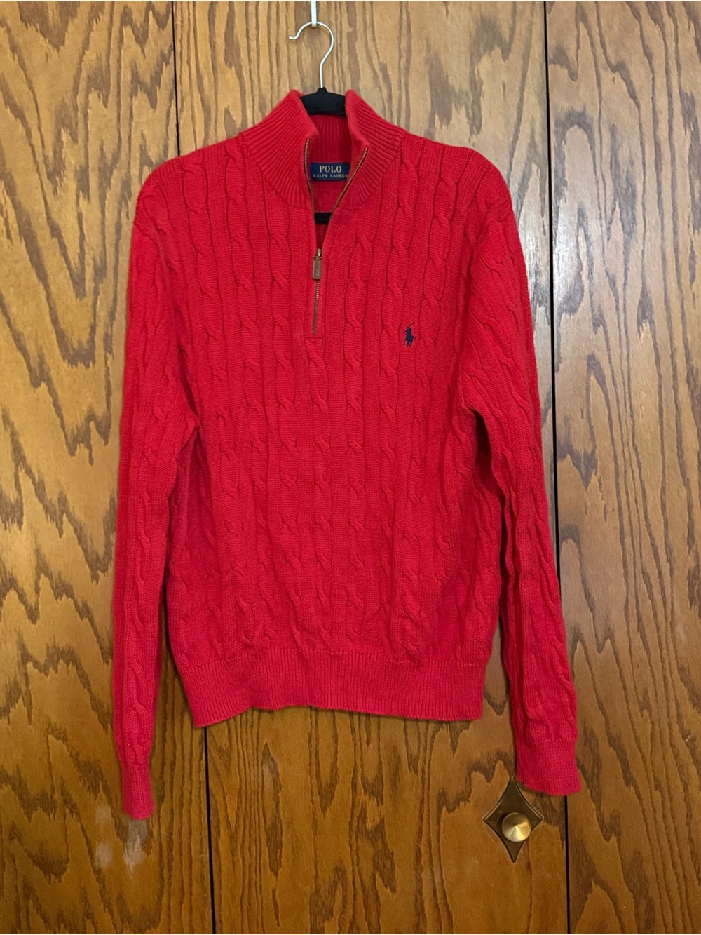 Polo Ralph Lauren Red Cable Knit 1/4 Zip Sweater Men’s L
